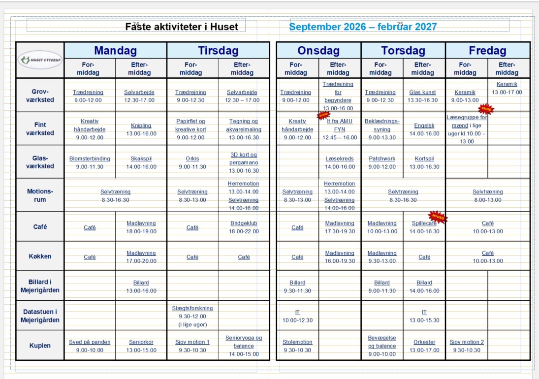 Faste aktiviteter 2026-2027